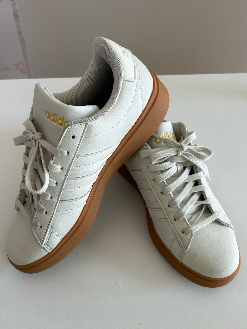 adidas Women's White Leather Sneakers with Gum Outsole